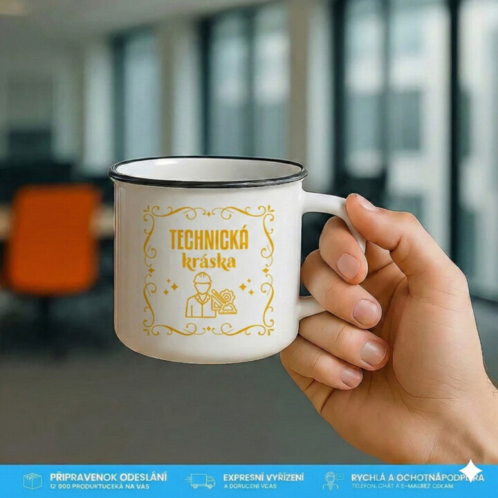 Technická kráska - keramický smaltovaný hrnček s potlačou
