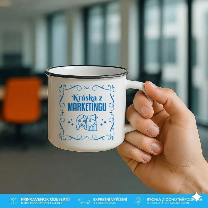 Kráska z marketingu - keramický smaltovaný hrnček s potlačou