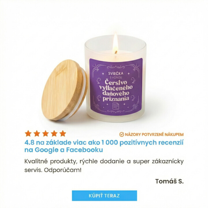 Sviečka s vôňou čerstvo vytlačeného daňového priznania - vonná sviečka s potlačou