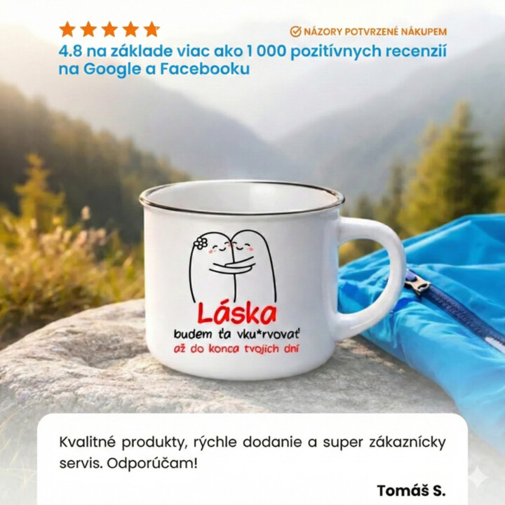 Láska, budem ťa vku*rvovať až do konca tvojich dní  - smaltovaný hrnček s potlačou