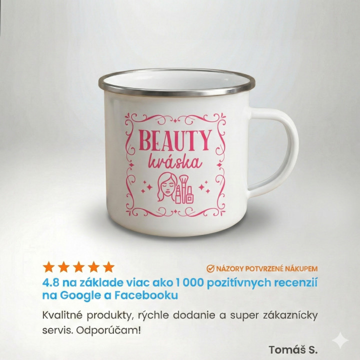 Beauty kráska - keramický smaltovaný hrnček s potlačou