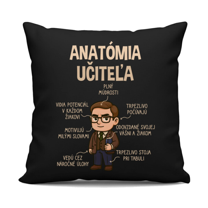 Anatómia učiteľa - čierny vankúš s potlačou