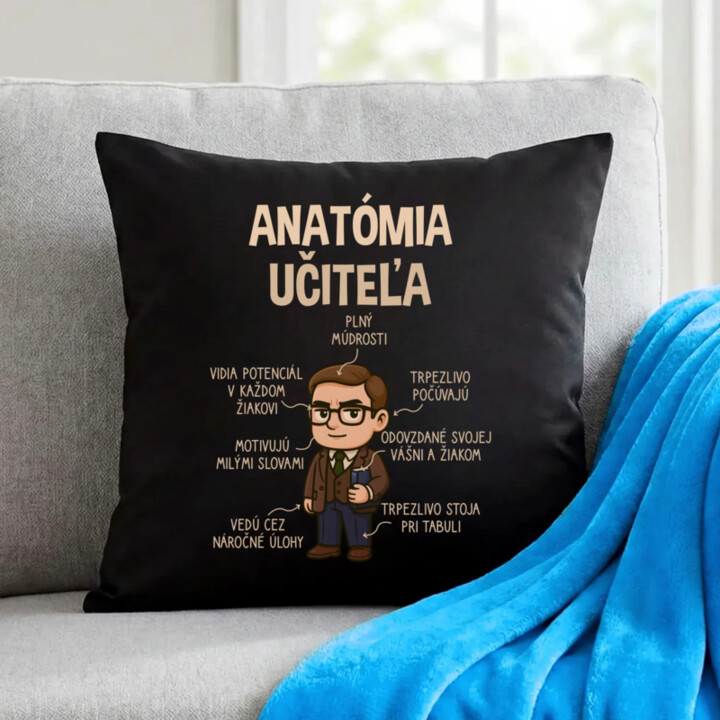 Anatómia učiteľa - čierny vankúš s potlačou