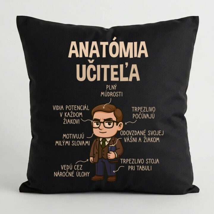 Anatómia učiteľa - čierny vankúš s potlačou