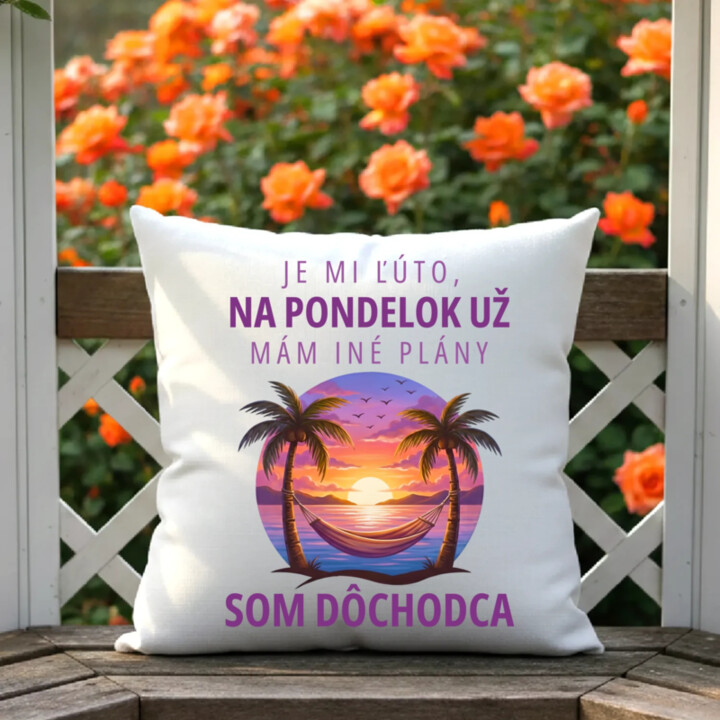 Je mi ľúto, na pondelok už mám iné plány. Som dôchodca - vankúš s potlačou