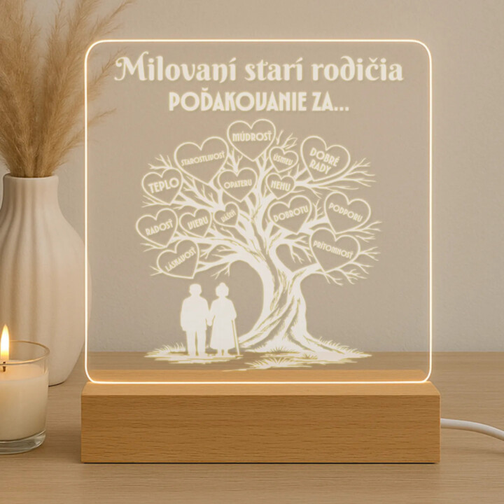 Milovaní starí rodičia – poďakovanie za… - LED lampička s gravírovaním