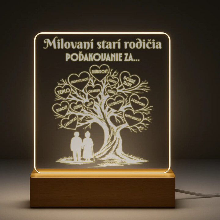 Milovaní starí rodičia – poďakovanie za… - LED lampička s gravírovaním
