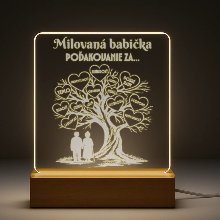 Milovaná babička – poďakovanie za… - LED lampička s gravírovaním
