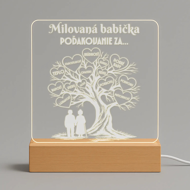 Milovaná babička – poďakovanie za… - LED lampička s gravírovaním