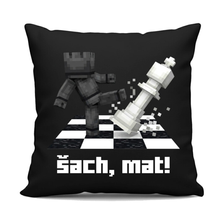 Šach, mat! - čierny vankúš s potlačou