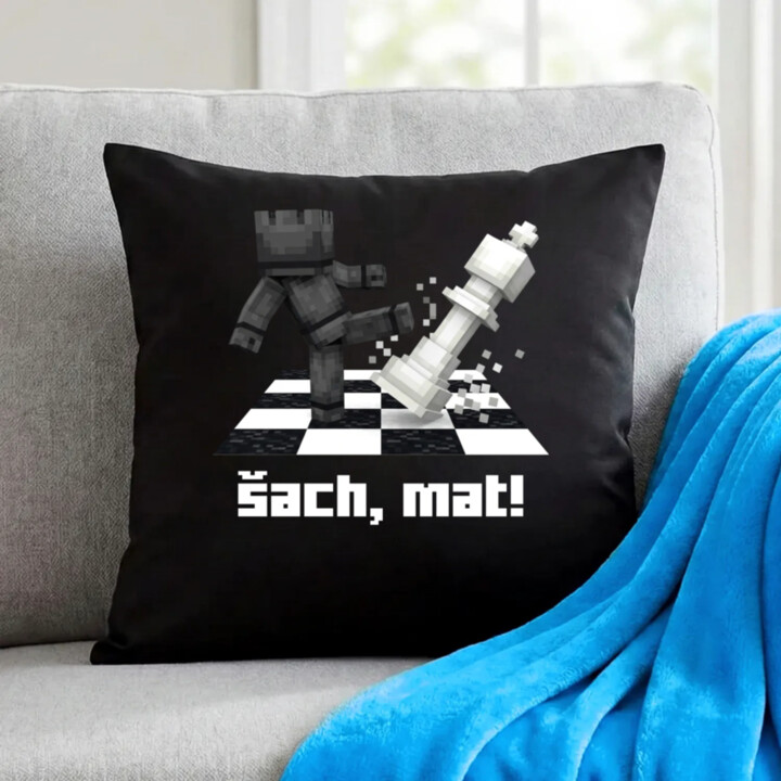 Šach, mat! - čierny vankúš s potlačou