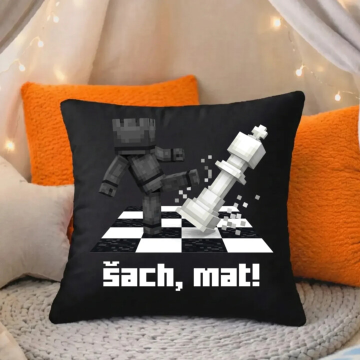 Šach, mat! - čierny vankúš s potlačou