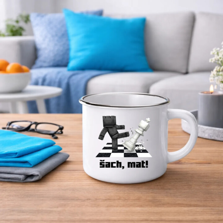 Šach, mat!  - smaltovaný hrnček s potlačou