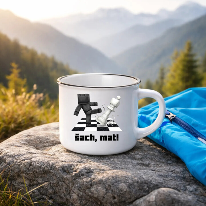 Šach, mat!  - smaltovaný hrnček s potlačou