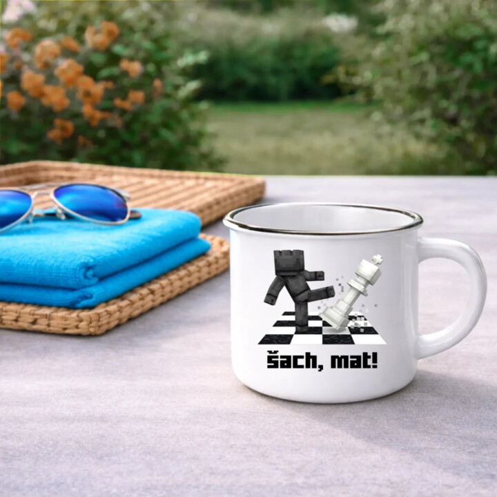 Šach, mat!  - smaltovaný hrnček s potlačou