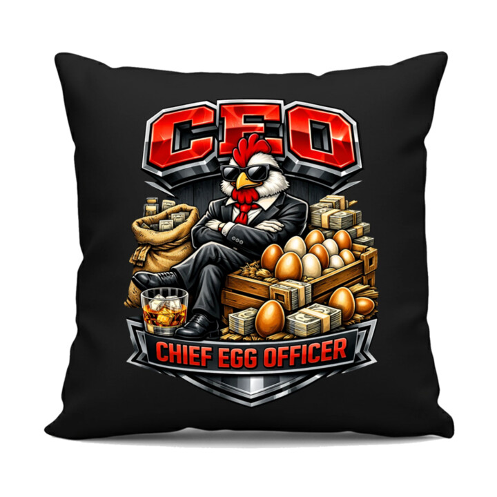 CEO: Chief Egg Officer - čierny vankúš s potlačou