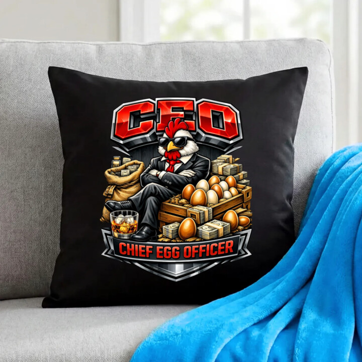 CEO: Chief Egg Officer - čierny vankúš s potlačou