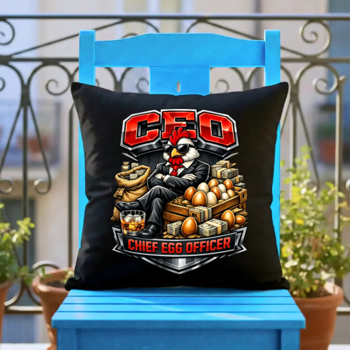 CEO: Chief Egg Officer - čierny vankúš s potlačou