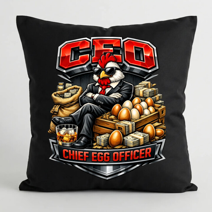 CEO: Chief Egg Officer - čierny vankúš s potlačou