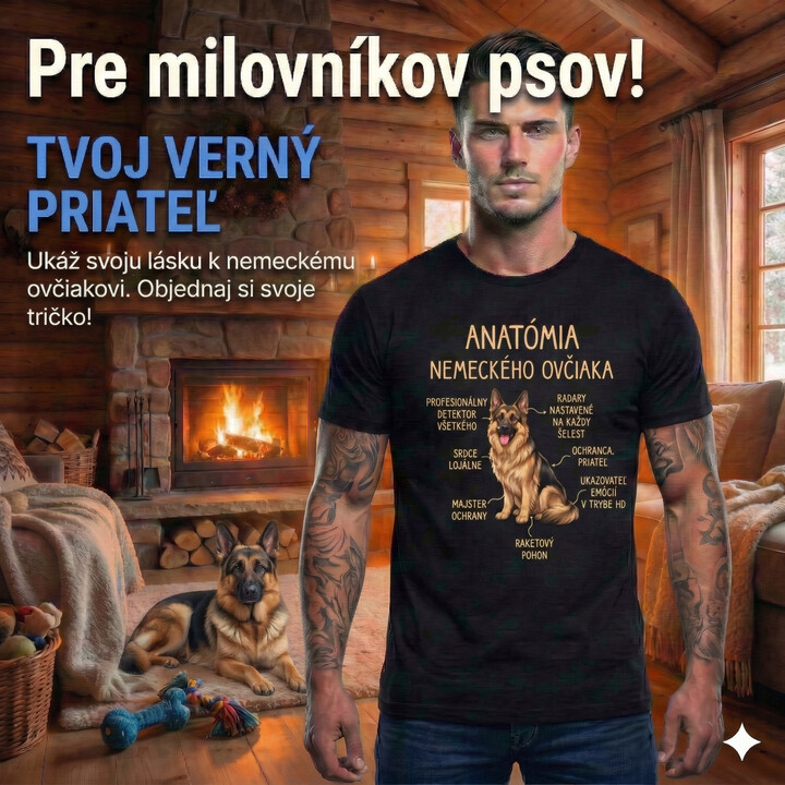 Anatómia nemeckého ovčiaka v2 - pánske tričko s potlačou