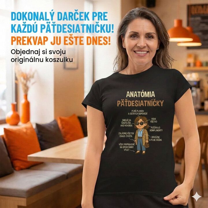 Anatómia päťdesiatníčky - dámske tričko s potlačou