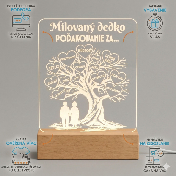 Milovaný dedko – poďakovanie za… - LED lampička s gravírovaním