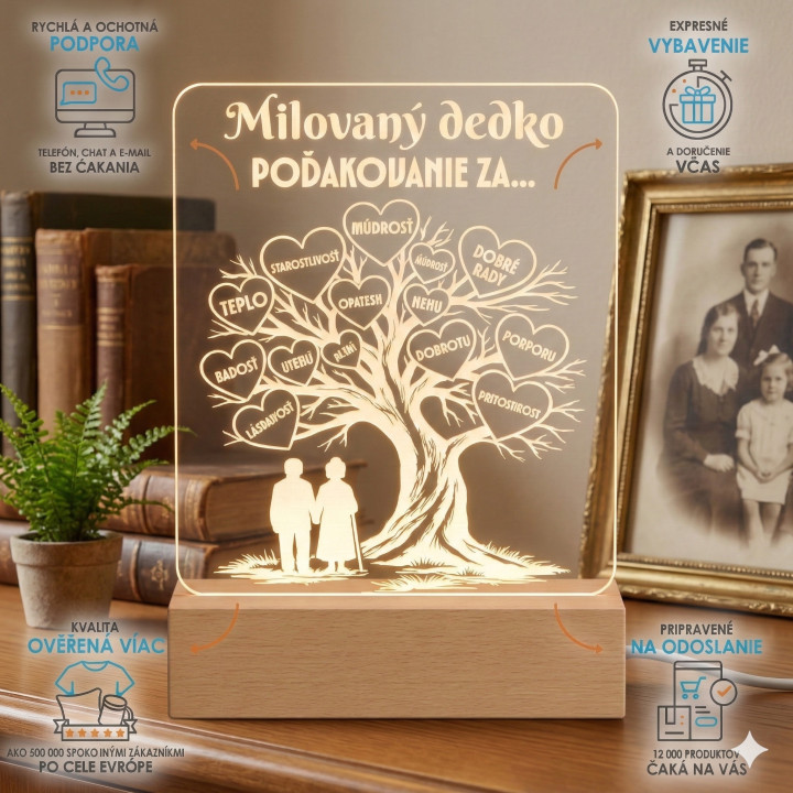 Milovaná babička – poďakovanie za… - LED lampička s gravírovaním