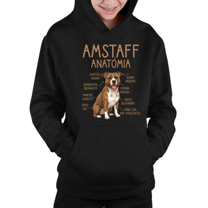 Amstaff anatómia - detská mikina s kapucňou