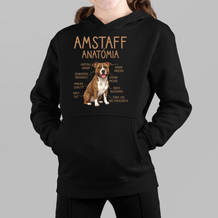 Amstaff anatómia - detská mikina s kapucňou