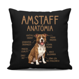 Amstaff anatómia - čierny vankúš s potlačou