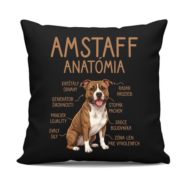 Amstaff anatómia - čierny vankúš s potlačou