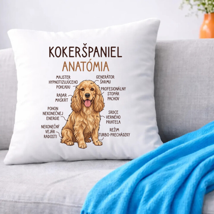 Kokeršpaniel – anatómia - vankúš s potlačou
