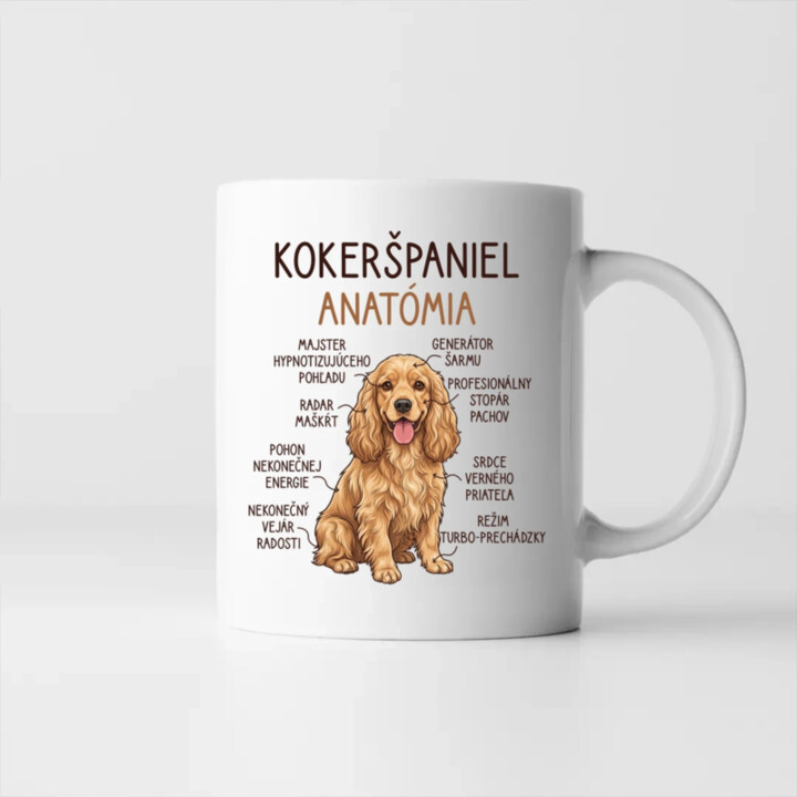 Kokeršpaniel – anatómia - keramický hrnček s potlačou