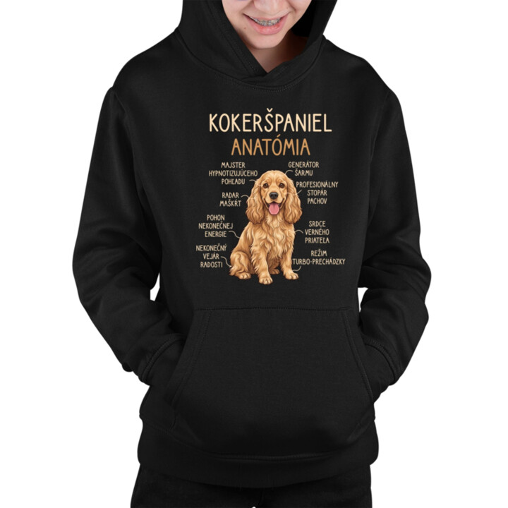 Kokeršpaniel – anatómia - detská mikina s kapucňou