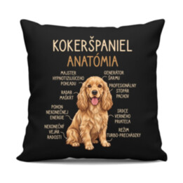 Kokeršpaniel – anatómia - čierny vankúš s potlačou