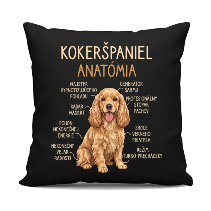 Kokeršpaniel – anatómia - čierny vankúš s potlačou