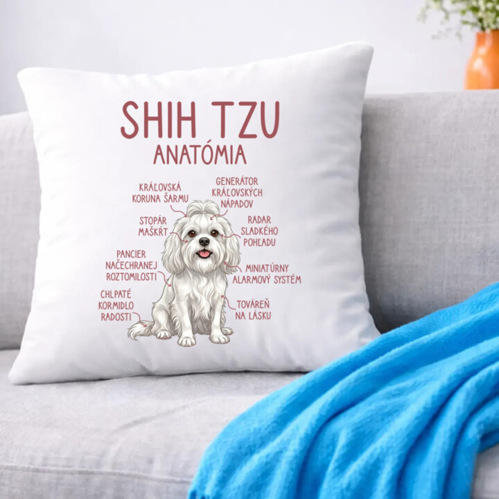 Shih Tzu – anatómia - vankúš s potlačou