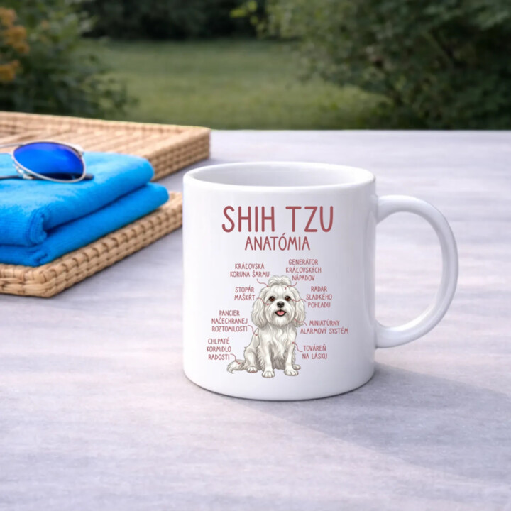 Shih Tzu – anatómia - keramický hrnček s potlačou