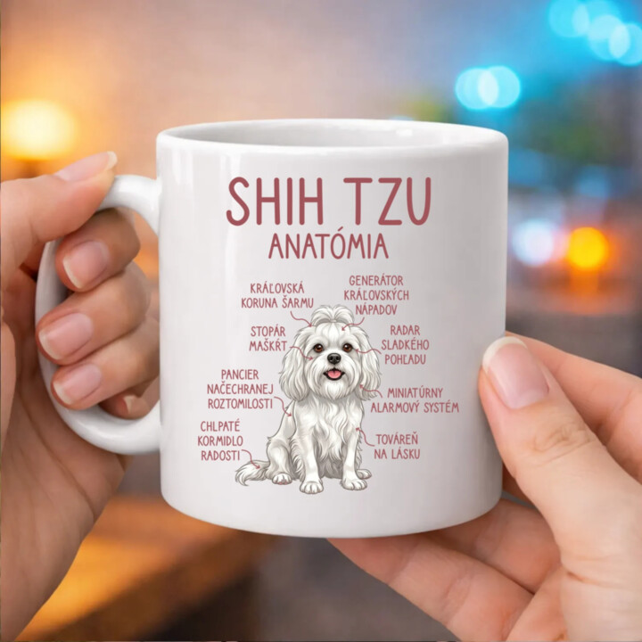 Shih Tzu – anatómia - keramický hrnček s potlačou