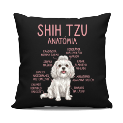 Shih Tzu – anatómia - čierny vankúš s potlačou