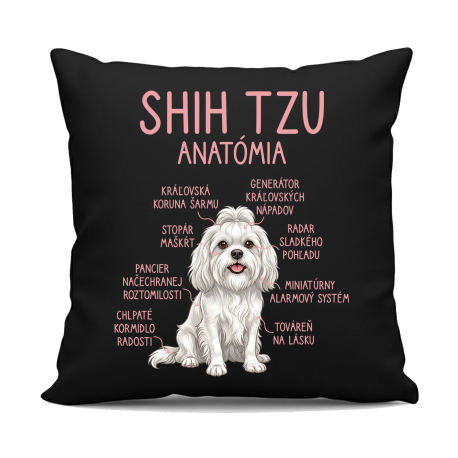 Shih Tzu – anatómia - čierny vankúš s potlačou