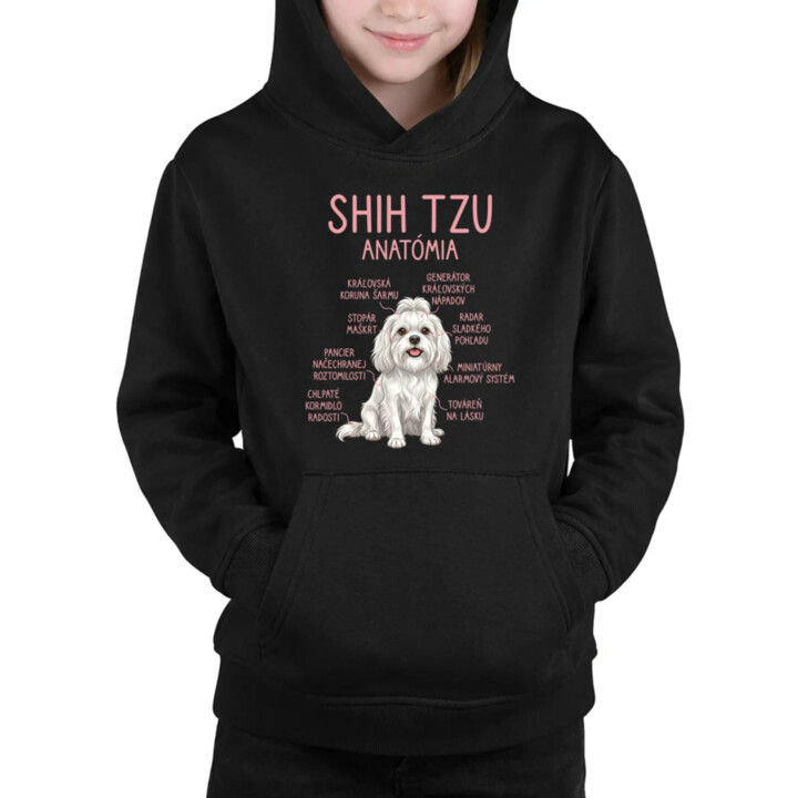 Shih Tzu – anatómia - detská mikina s kapucňou