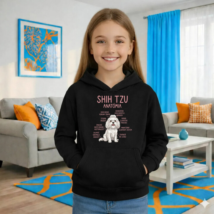 Shih Tzu – anatómia - detská mikina s kapucňou
