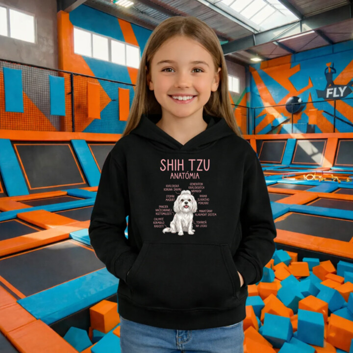 Shih Tzu – anatómia - detská mikina s kapucňou