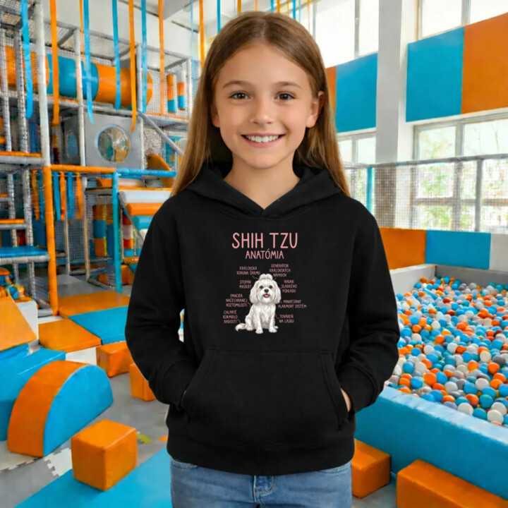 Shih Tzu – anatómia - detská mikina s kapucňou