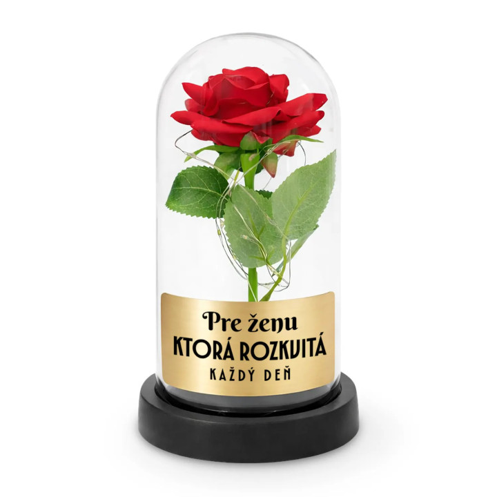 Pre ženu, ktorá rozkvitá každý deň - večná ruža pod skleneným poklopom s gravírovaním