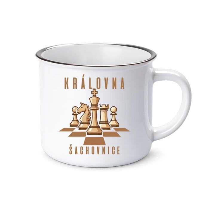 Královna šachovnice  - smaltovaný hrnček s potlačou
