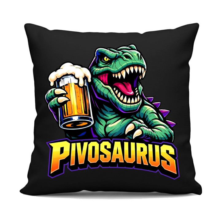 Pivosaurus - čierny vankúš s potlačou