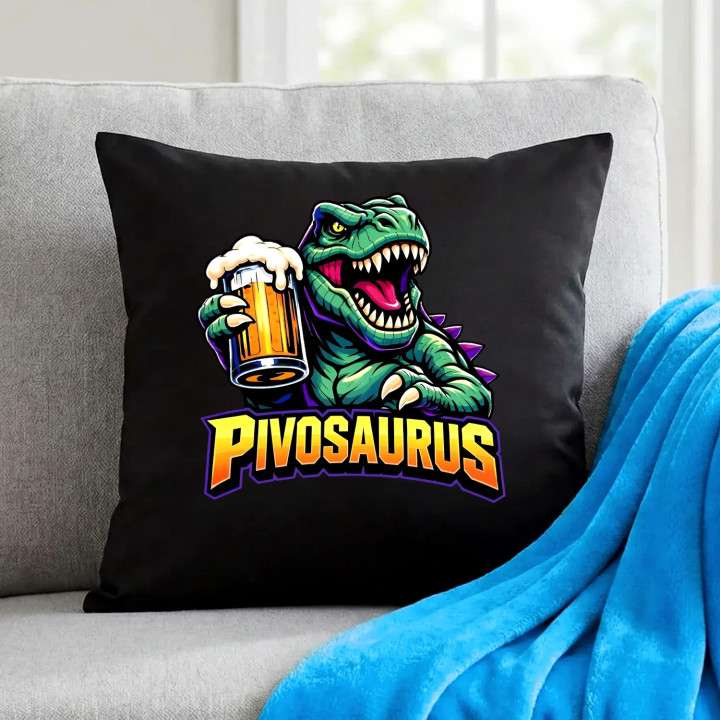Pivosaurus - čierny vankúš s potlačou