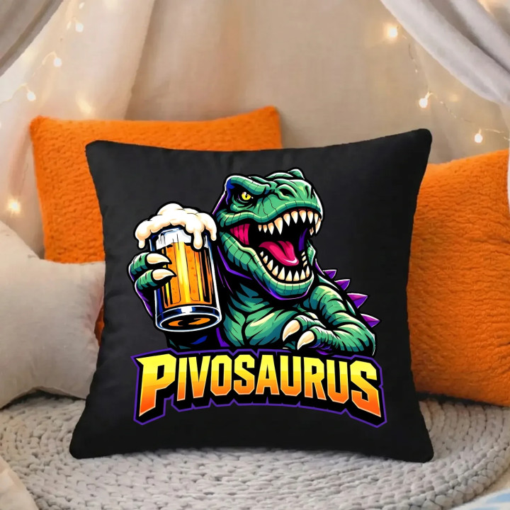 Pivosaurus - čierny vankúš s potlačou